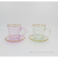 xícara de vidro pequena de cor personalizada com conjunto de pratos